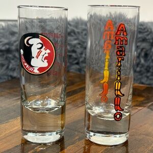 Amarillo & Florida Souvenir Shot Glasses Set of 2 Red Orange Yellow Barware